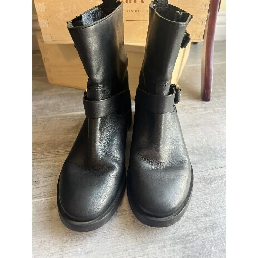 TORY BURCH Christie Leather Moto Ankle Boot Bootie Designer Fall Winter Casual 8